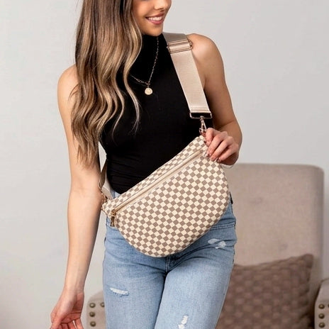 Layla woven check crossbody sling bag, view 3