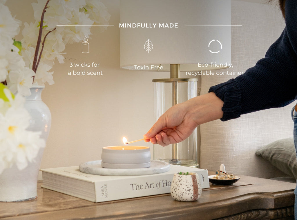 Bamboo 3-wick candle, lit