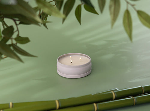 Bamboo 3-wick candle, lid off