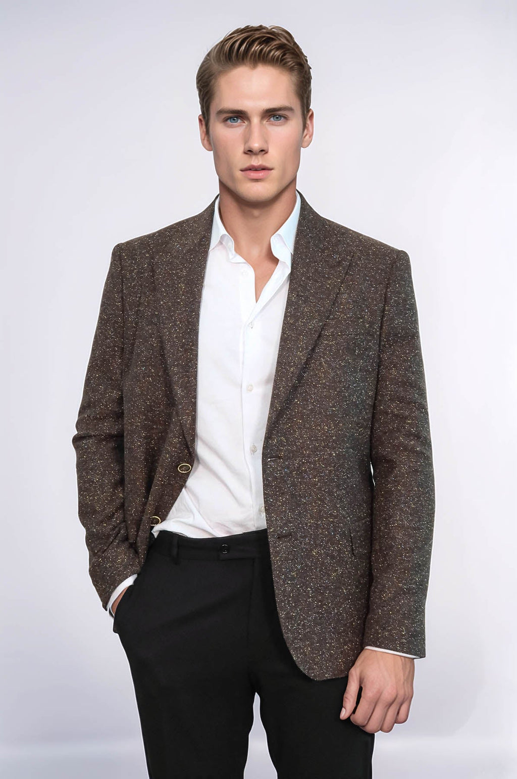 Men's Brown Houndstooth Wool Blazer — main view