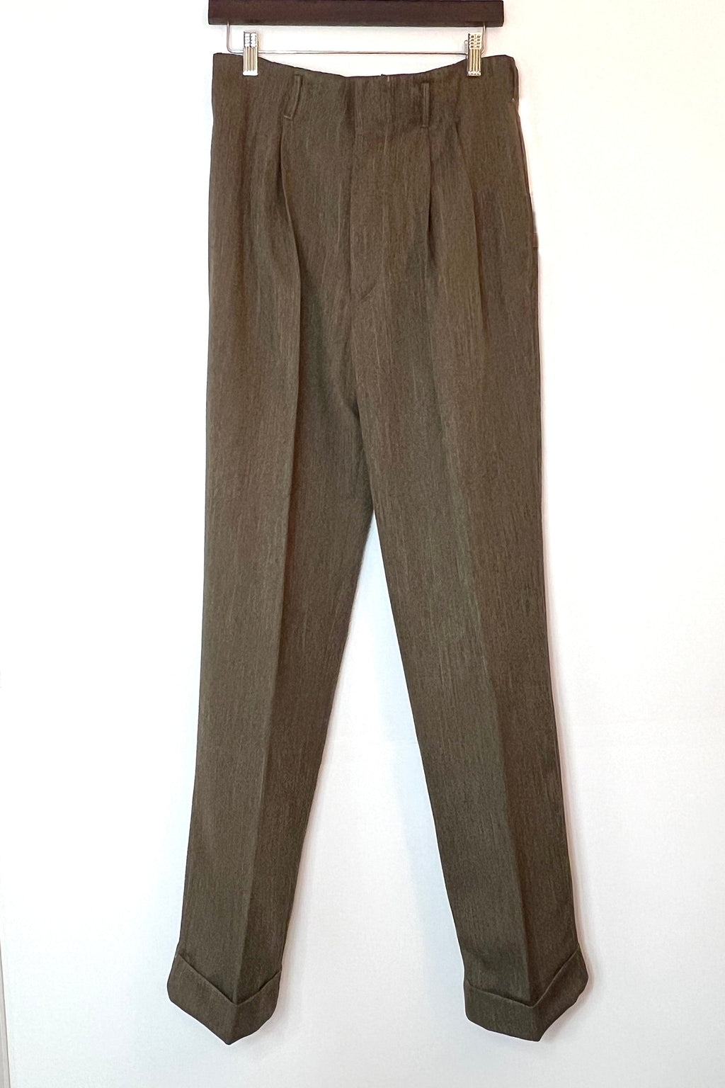 Eddie High-Waisted Hollywood Pants – Brown Herringbone — front view