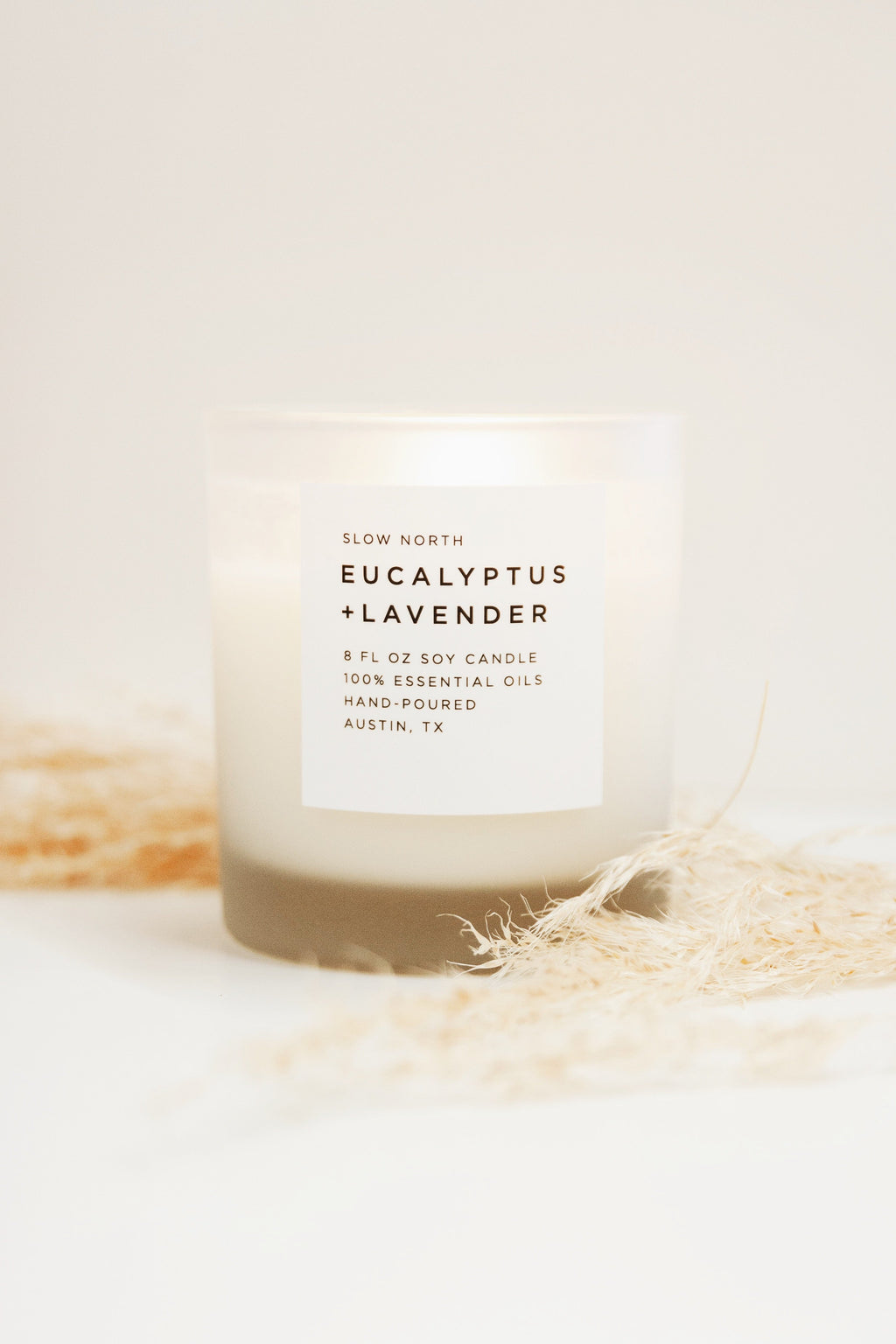 Eucalyptus lavender candle, on shelf