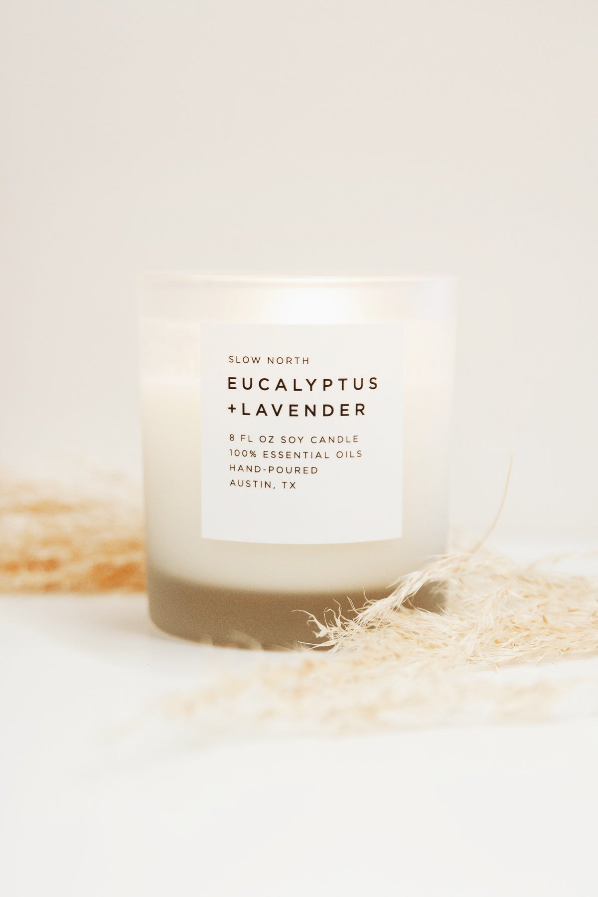 Eucalyptus lavender candle, on shelf