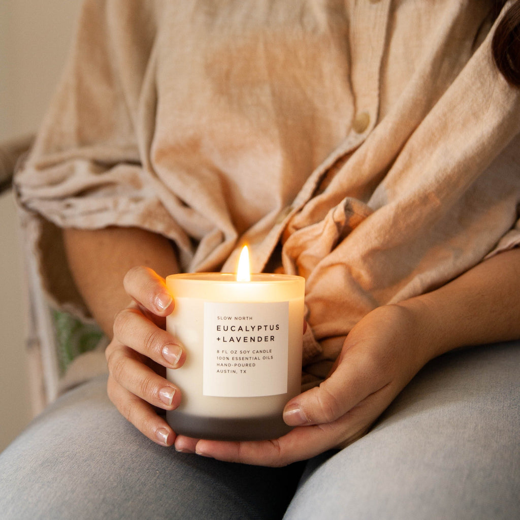 Eucalyptus lavender candle, top view