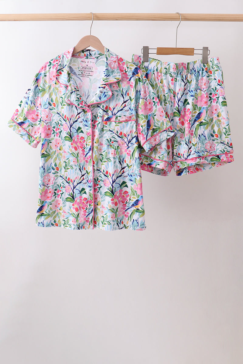 Women's pink floral bamboo pajama set