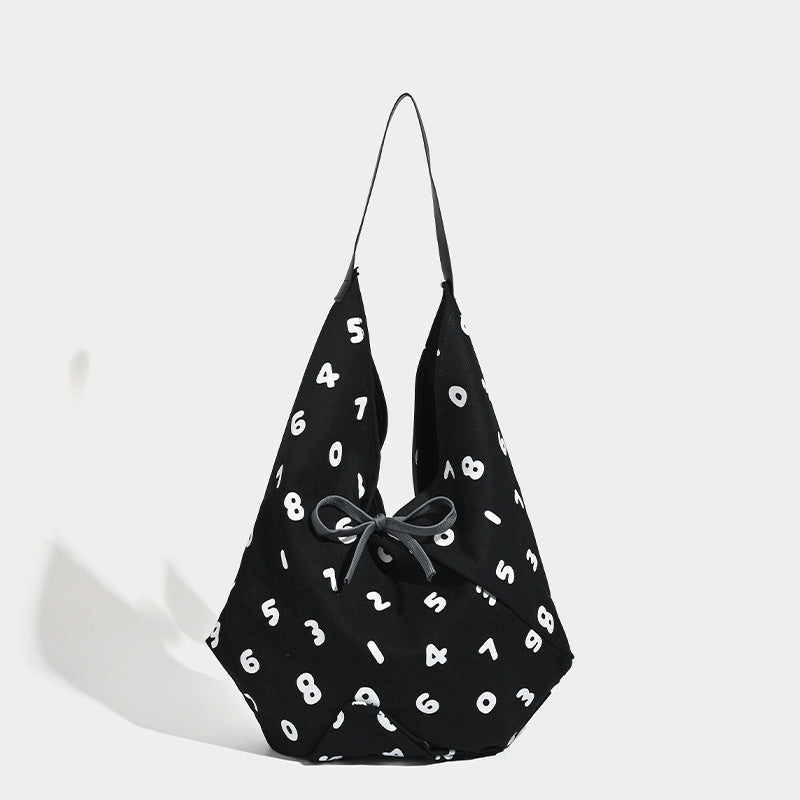 Black slouchy canvas hobo tote, view 8