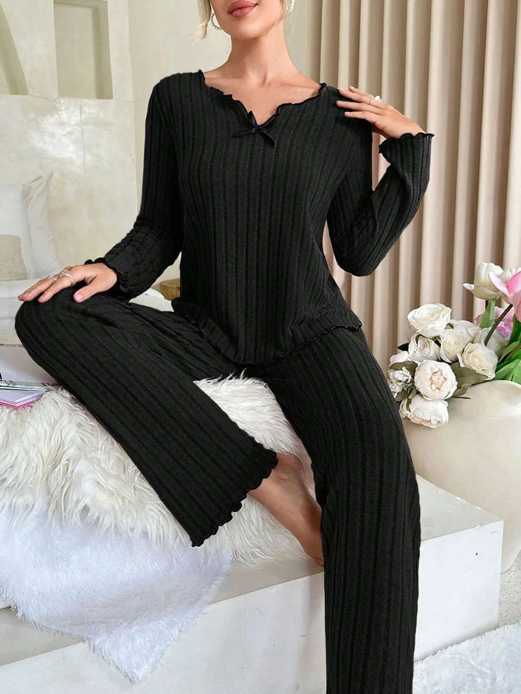 Women's Flannel Pajama Set – Long Sleeve Top & Trousers