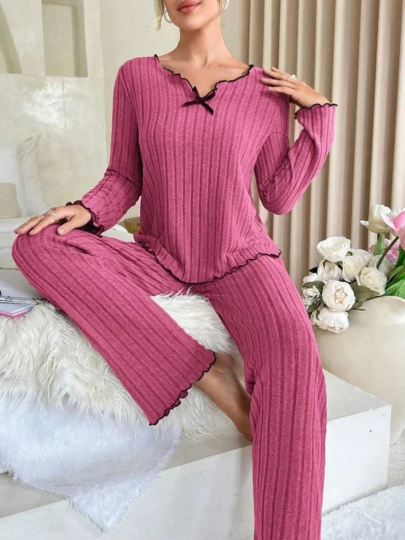 Women's Flannel Pajama Set – Long Sleeve Top & Trousers