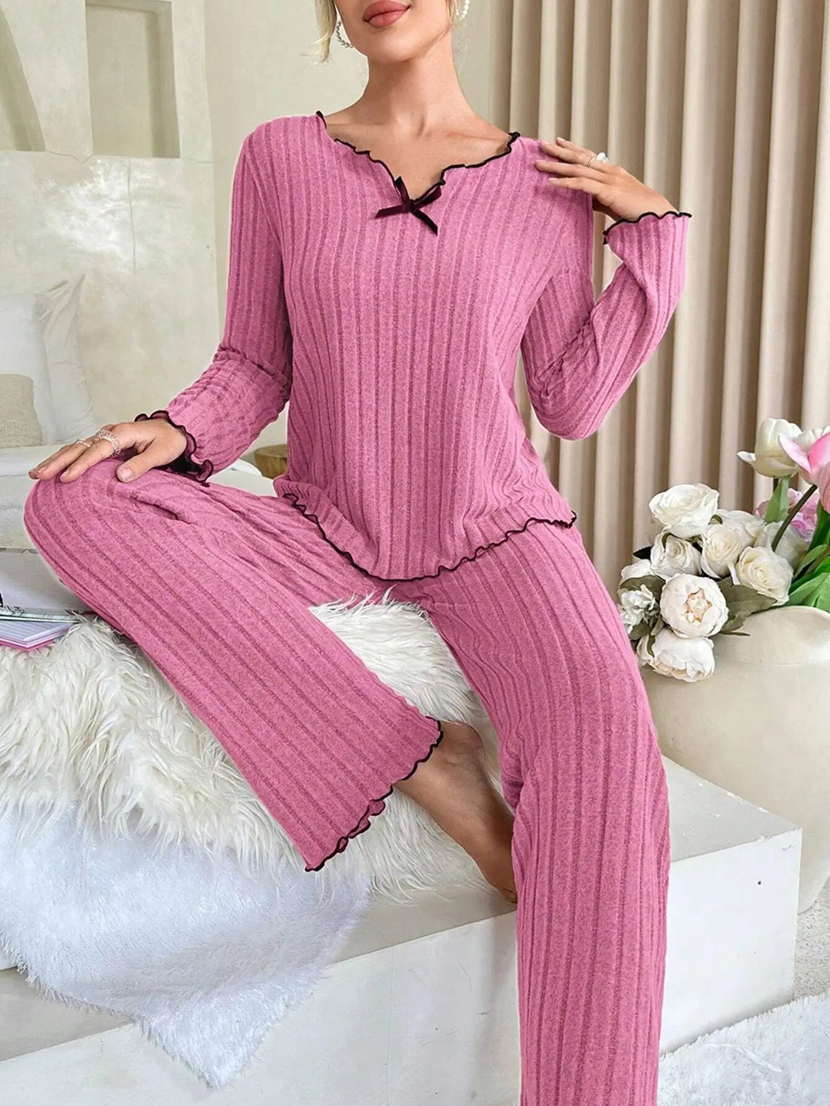 Women's Flannel Pajama Set – Long Sleeve Top & Trousers