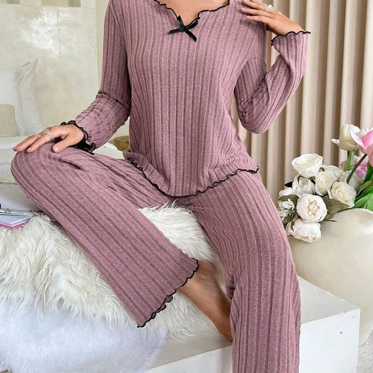 Women's Flannel Pajama Set – Long Sleeve Top & Trousers