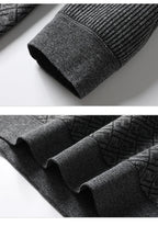 Men's Fleece-Lined Knit Pullover – Striped Polo Neck Sweater