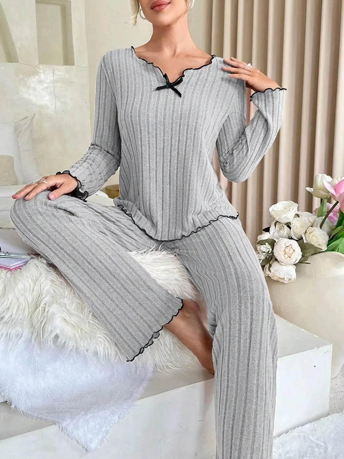 Women's Flannel Pajama Set – Long Sleeve Top & Trousers