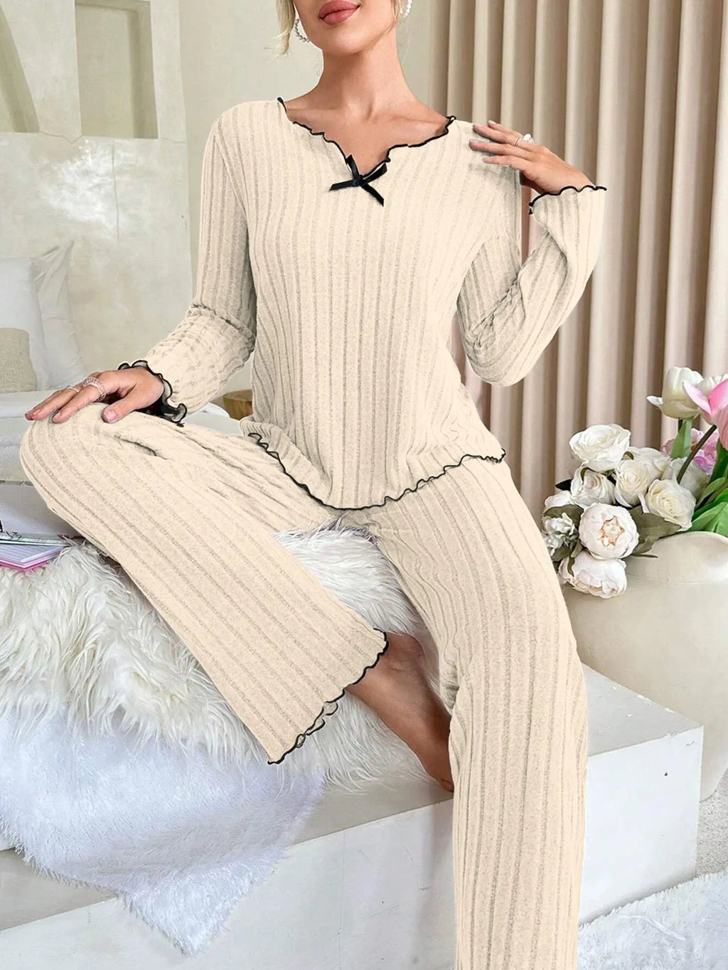 Women's Flannel Pajama Set – Long Sleeve Top & Trousers