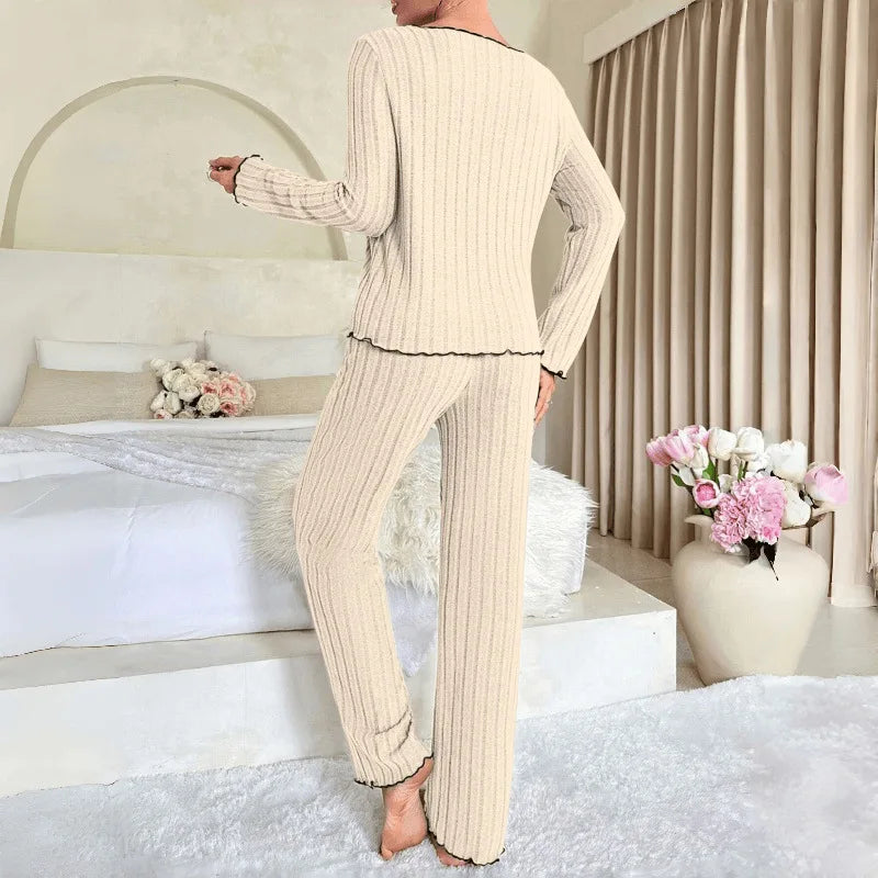 Women's Flannel Pajama Set – Long Sleeve Top & Trousers