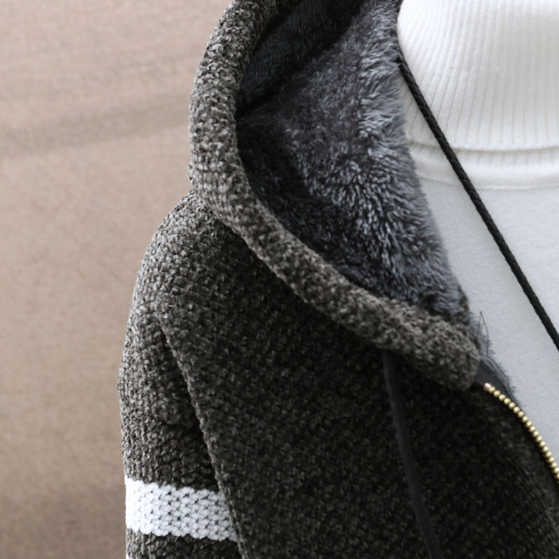 Men's Hooded Velvet Zip-Up Cardigan Jacket — view 4