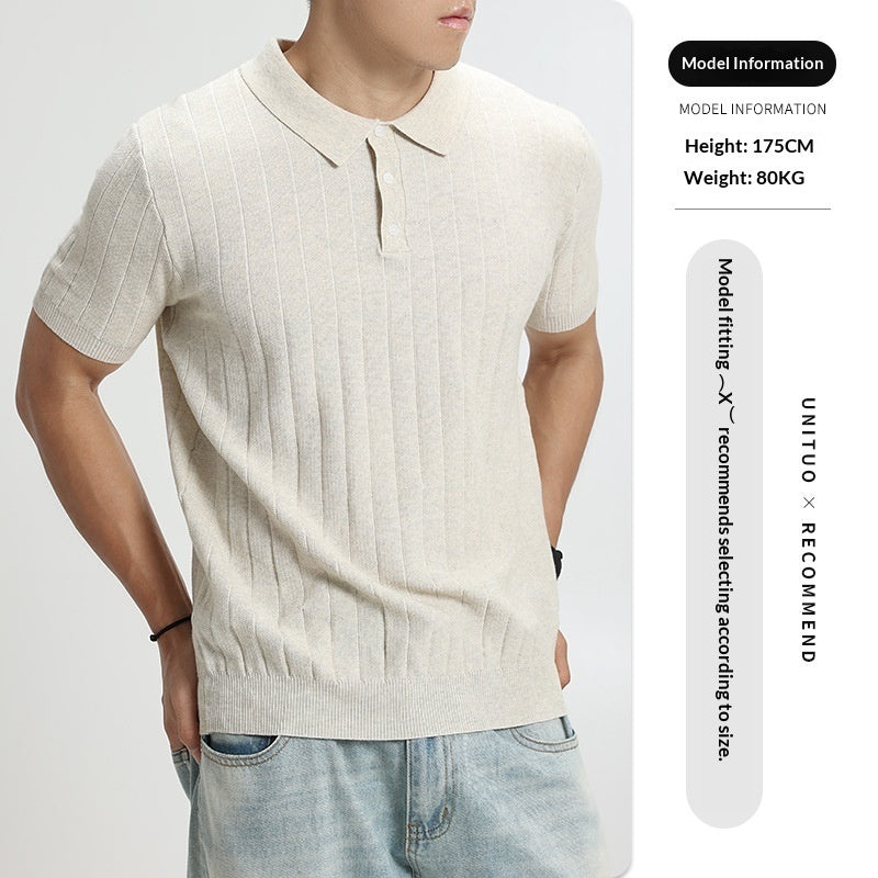 Men's Rib-Knit Polo Shirt – Lightweight Cotton — view 8