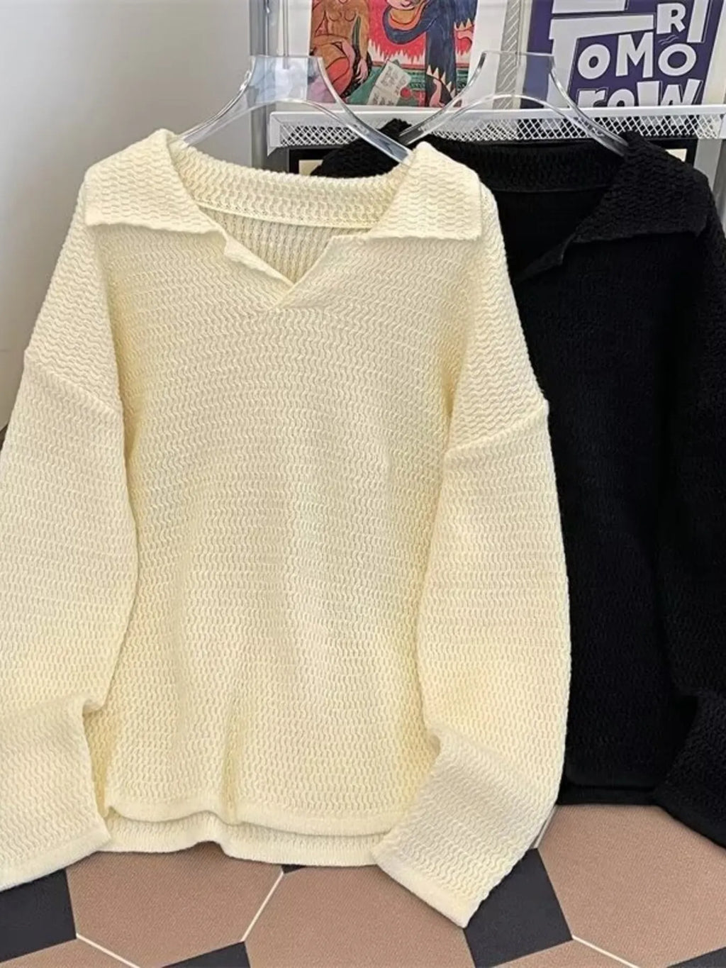Men's Textured Knit Polo Collar Sweater — view 3