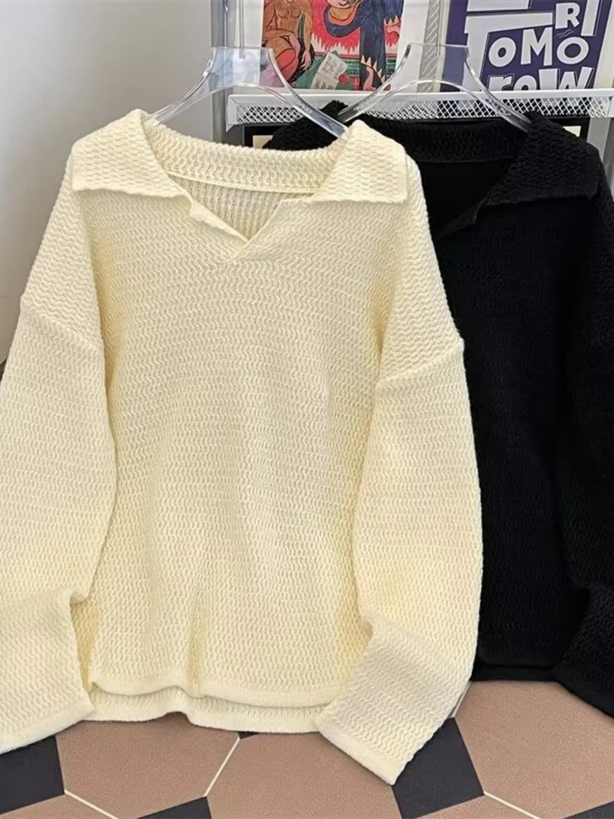 Men's Textured Knit Polo Collar Sweater — view 3