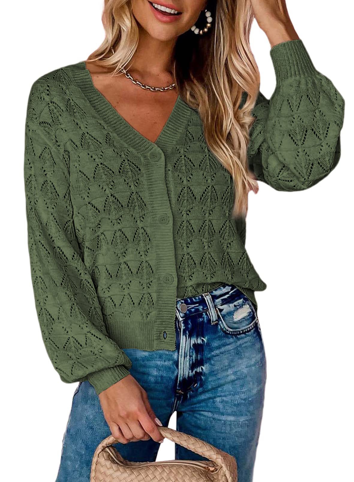 Women's Short V-Neck Knit Cardigan — view 10