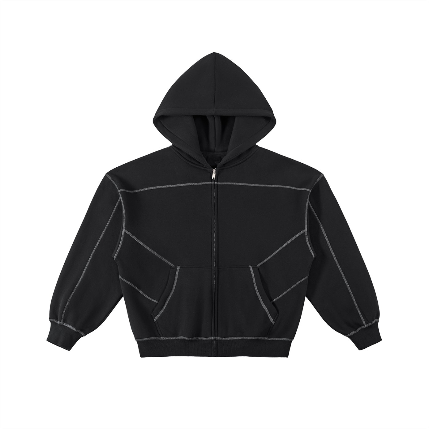 Contrast-Stitch Boxy Zip Hoodie | INSUARIA – Insuaria