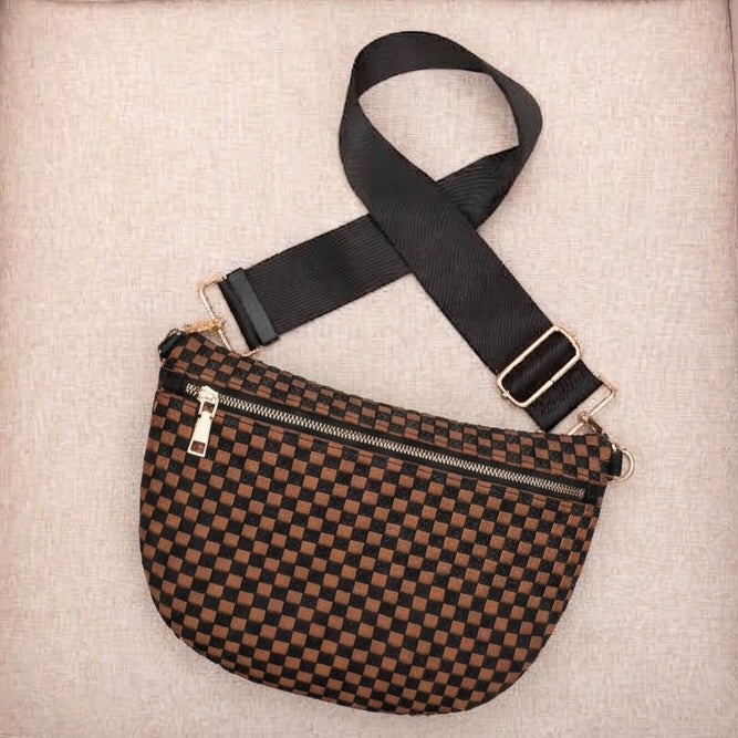 Layla woven check crossbody sling bag, view 12