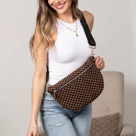 Layla woven check crossbody sling bag, view 11