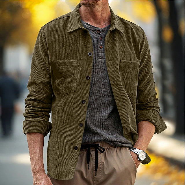 Men's Corduroy Shirt Jacket – Relaxed Fit with Lapel Pocket