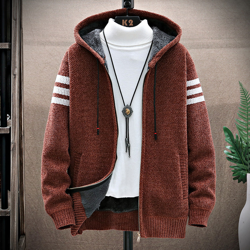 Men's Hooded Velvet Zip-Up Cardigan Jacket — view 6