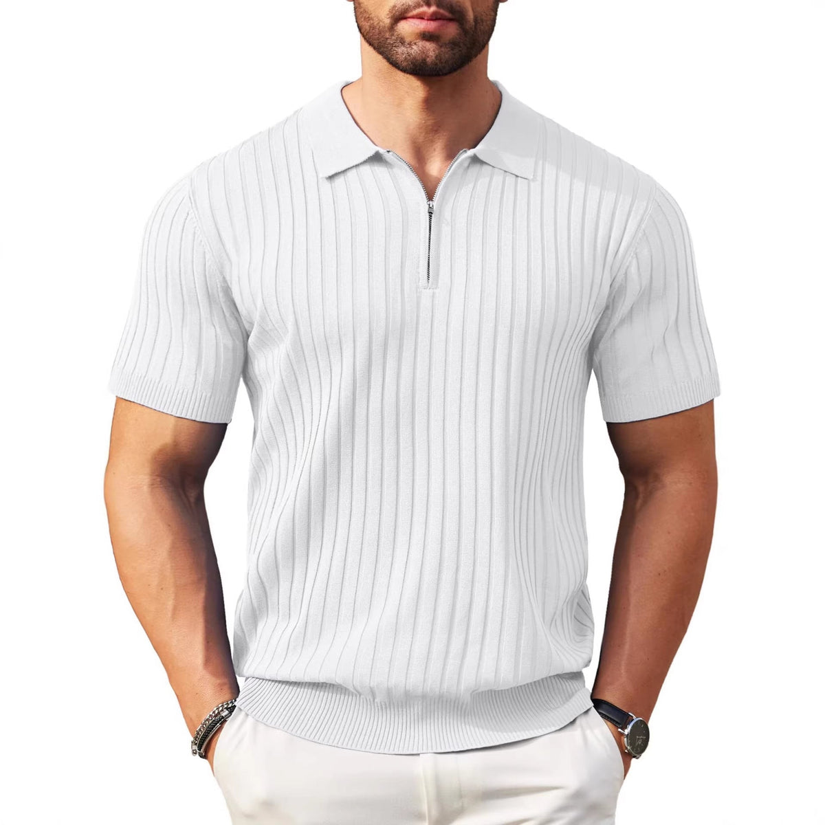 Men's Zip-Up Short-Sleeve Polo Shirt – Rib-Knit — view 3