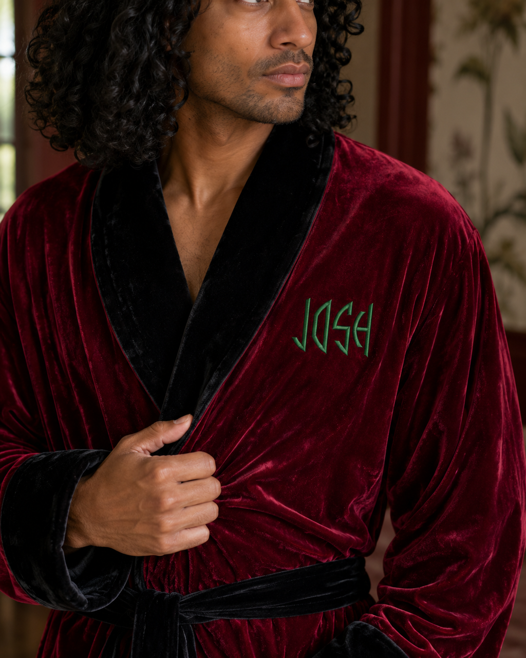 Men's plush shawl-collar robe, view 28