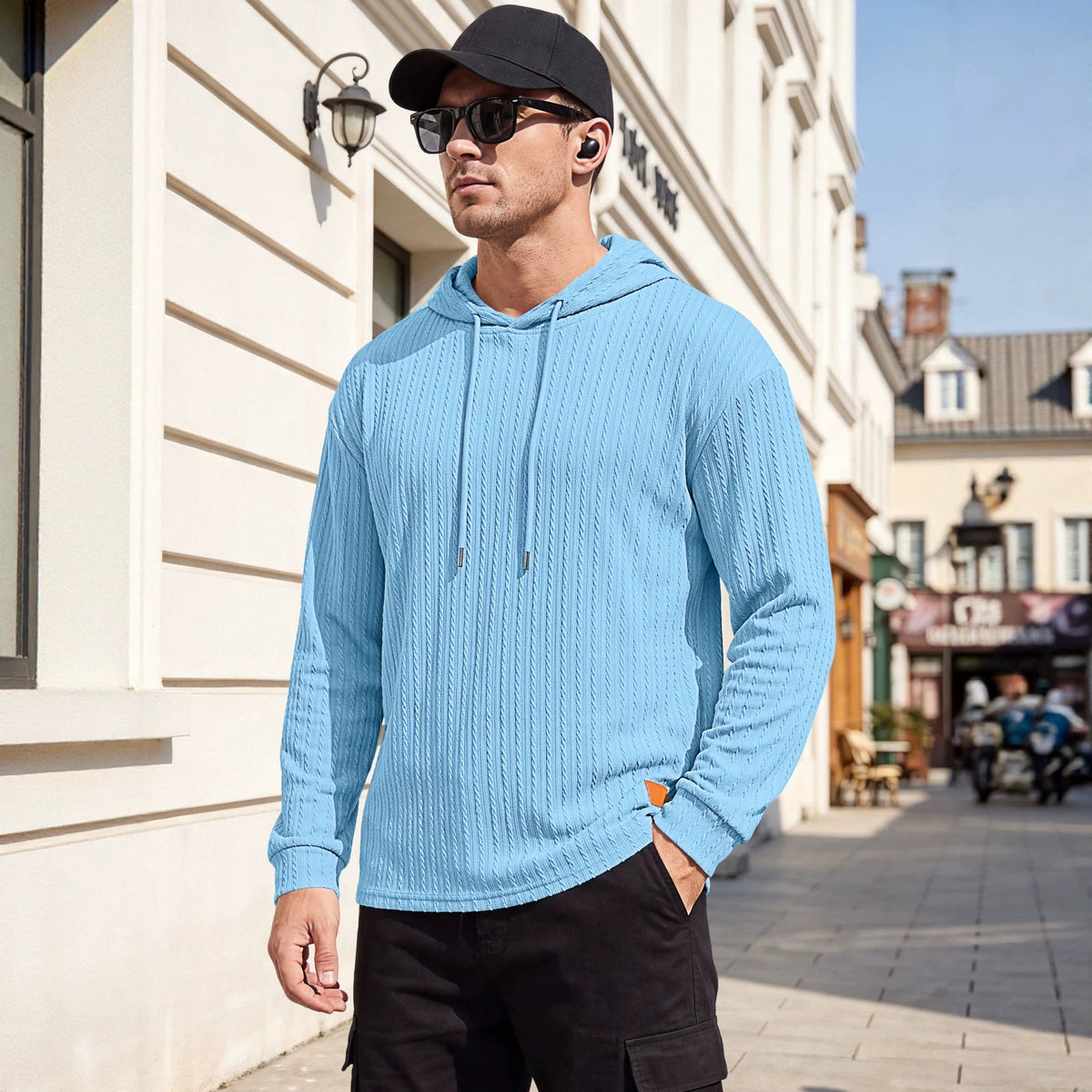 Men's Cable Knit Hooded Polo — main view
