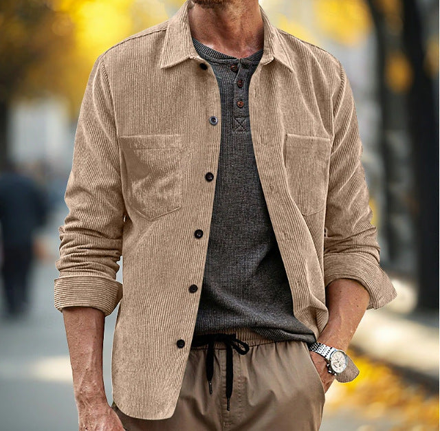 Men's Corduroy Shirt Jacket – Relaxed Fit with Lapel Pocket