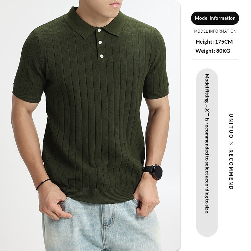 Men's Rib-Knit Polo Shirt – Lightweight Cotton — view 10