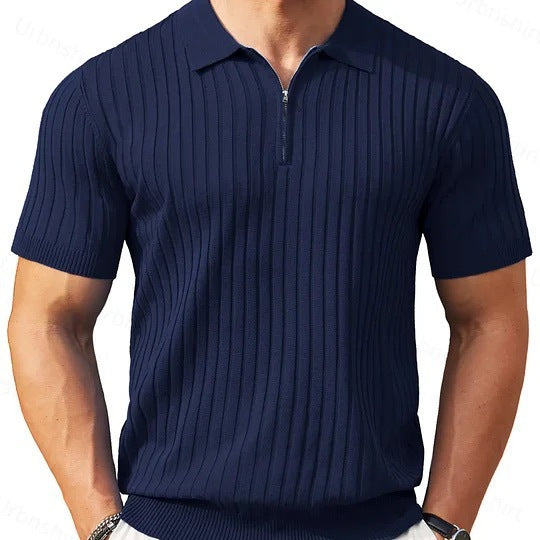 Men's Zip-Up Short-Sleeve Polo Shirt – Rib-Knit — view 12