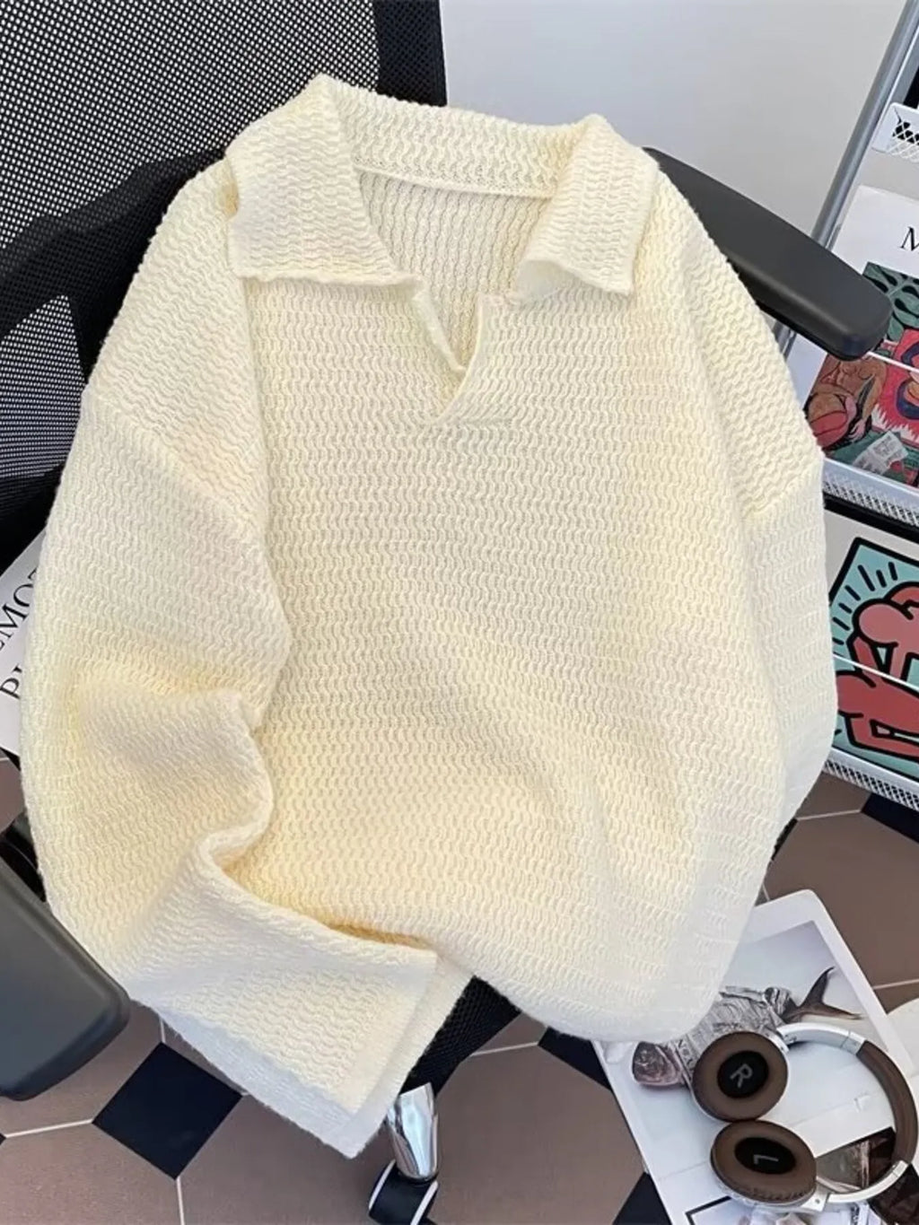 Men's Textured Knit Polo Collar Sweater — main view