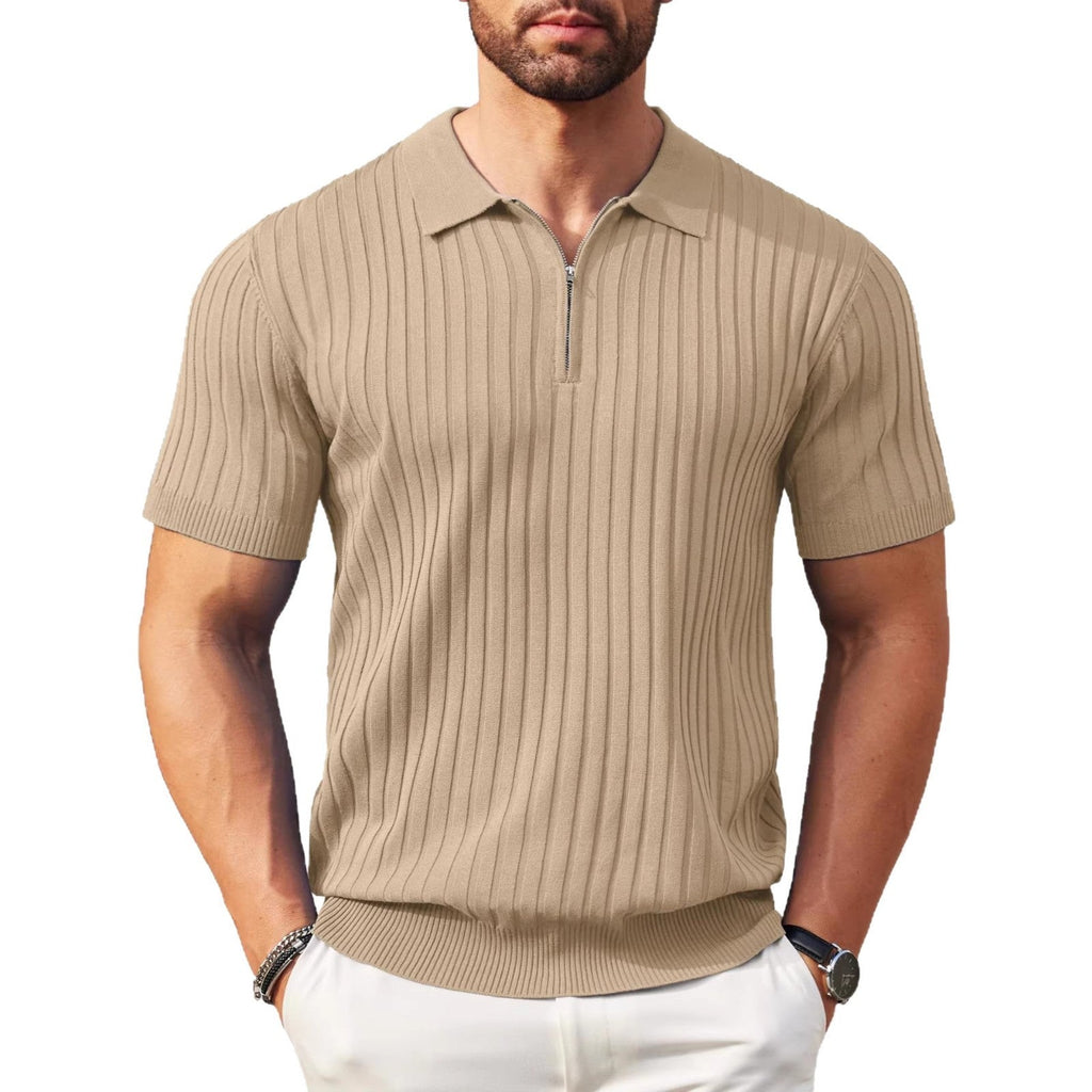 Men's Zip-Up Short-Sleeve Polo Shirt – Rib-Knit — view 6