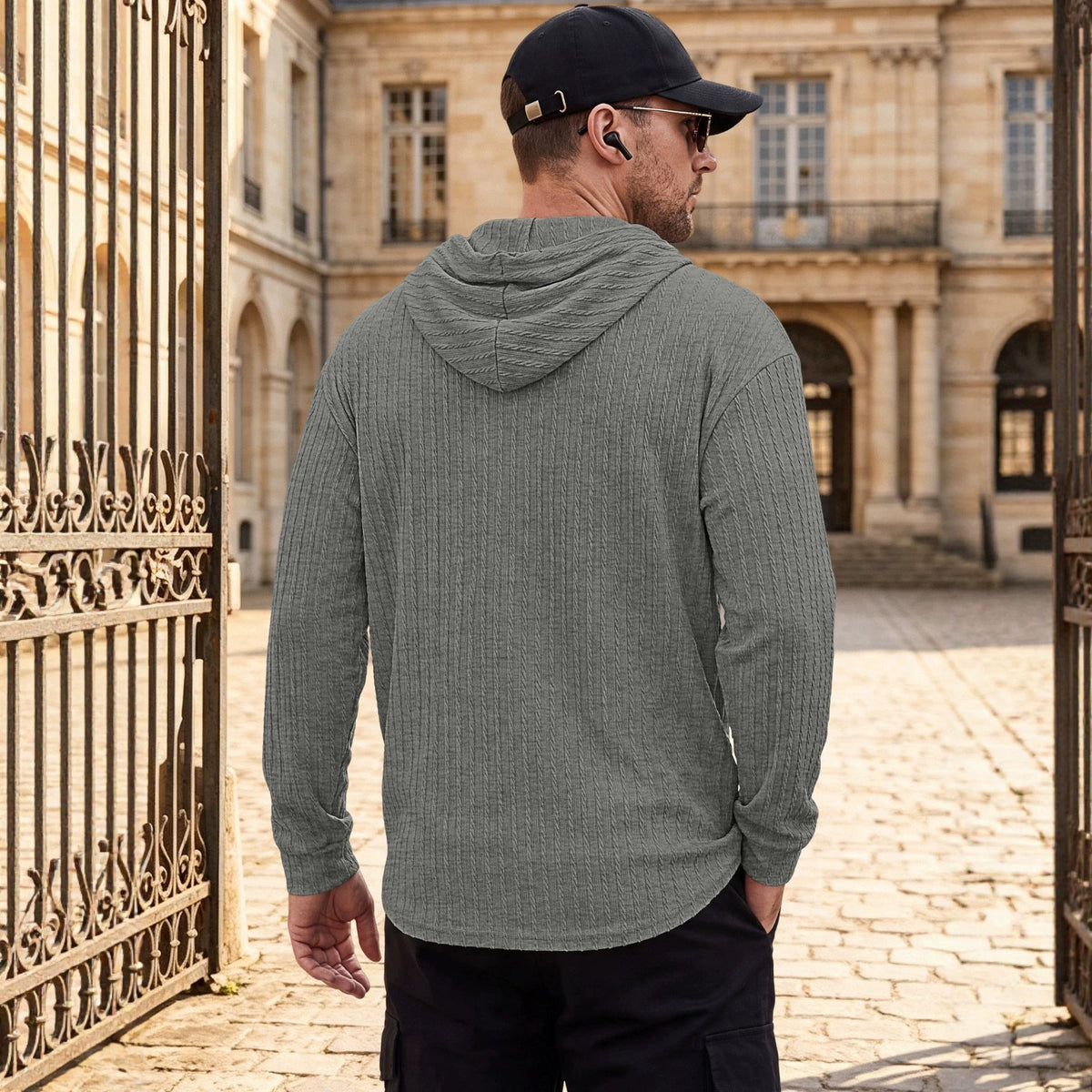 Men's Cable Knit Hooded Polo — view 2