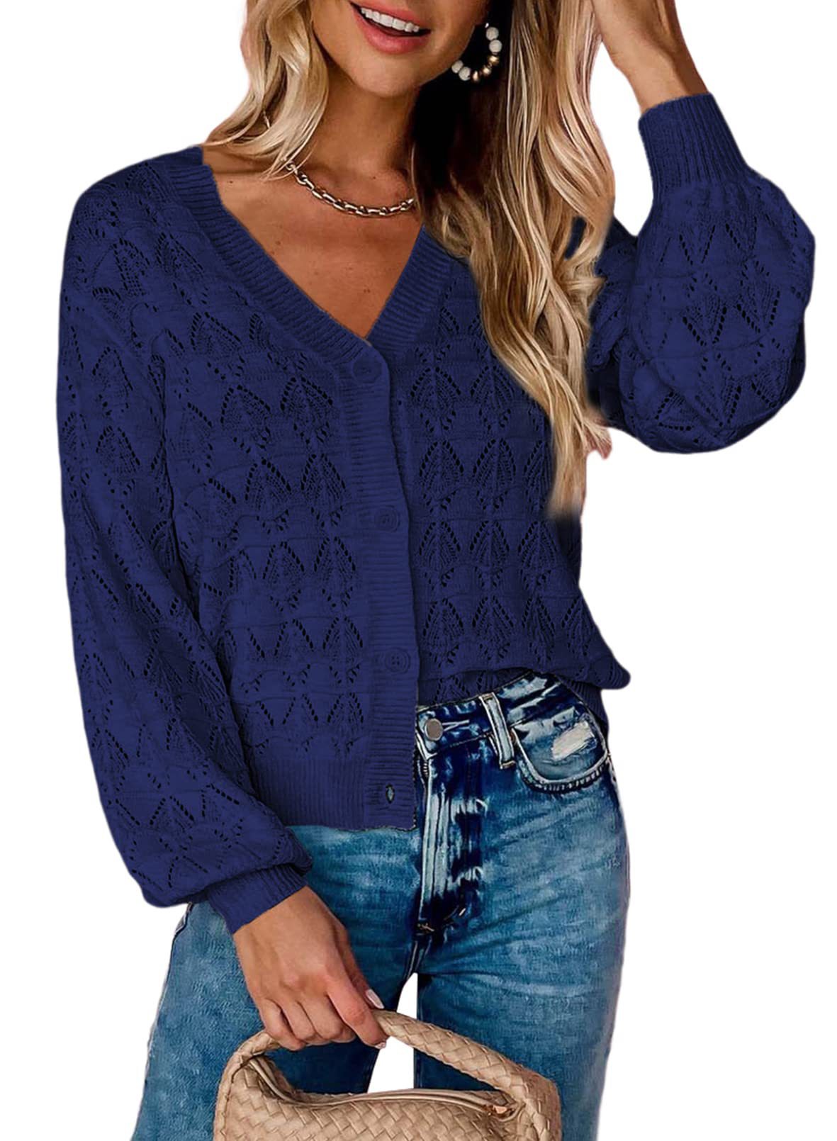 Women's Short V-Neck Knit Cardigan — view 6