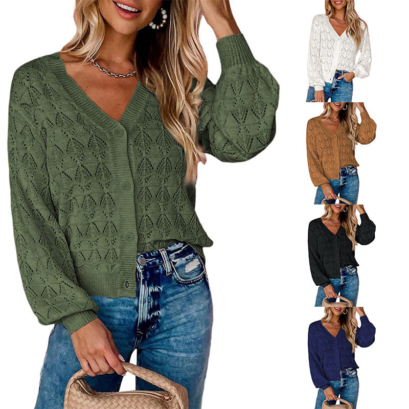 Women's Short V-Neck Knit Cardigan — main view