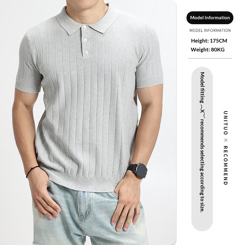 Men's Rib-Knit Polo Shirt – Lightweight Cotton — view 6