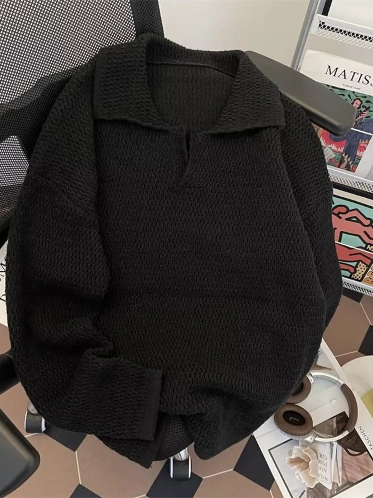 Men's Textured Knit Polo Collar Sweater — view 5