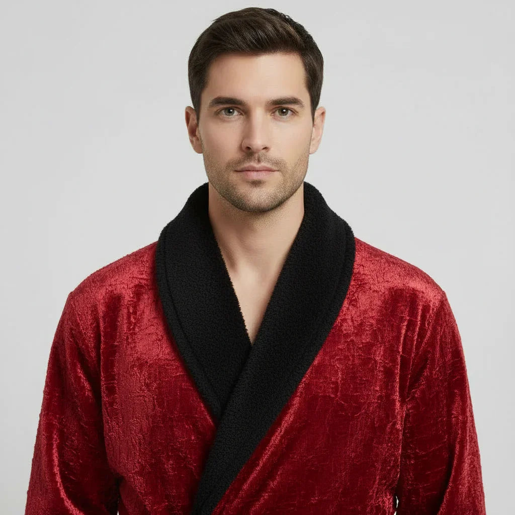 Men's plush shawl-collar robe, view 20