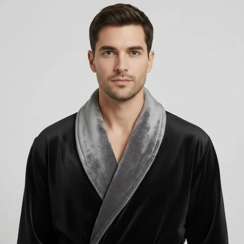 Men's plush shawl-collar robe, view 21