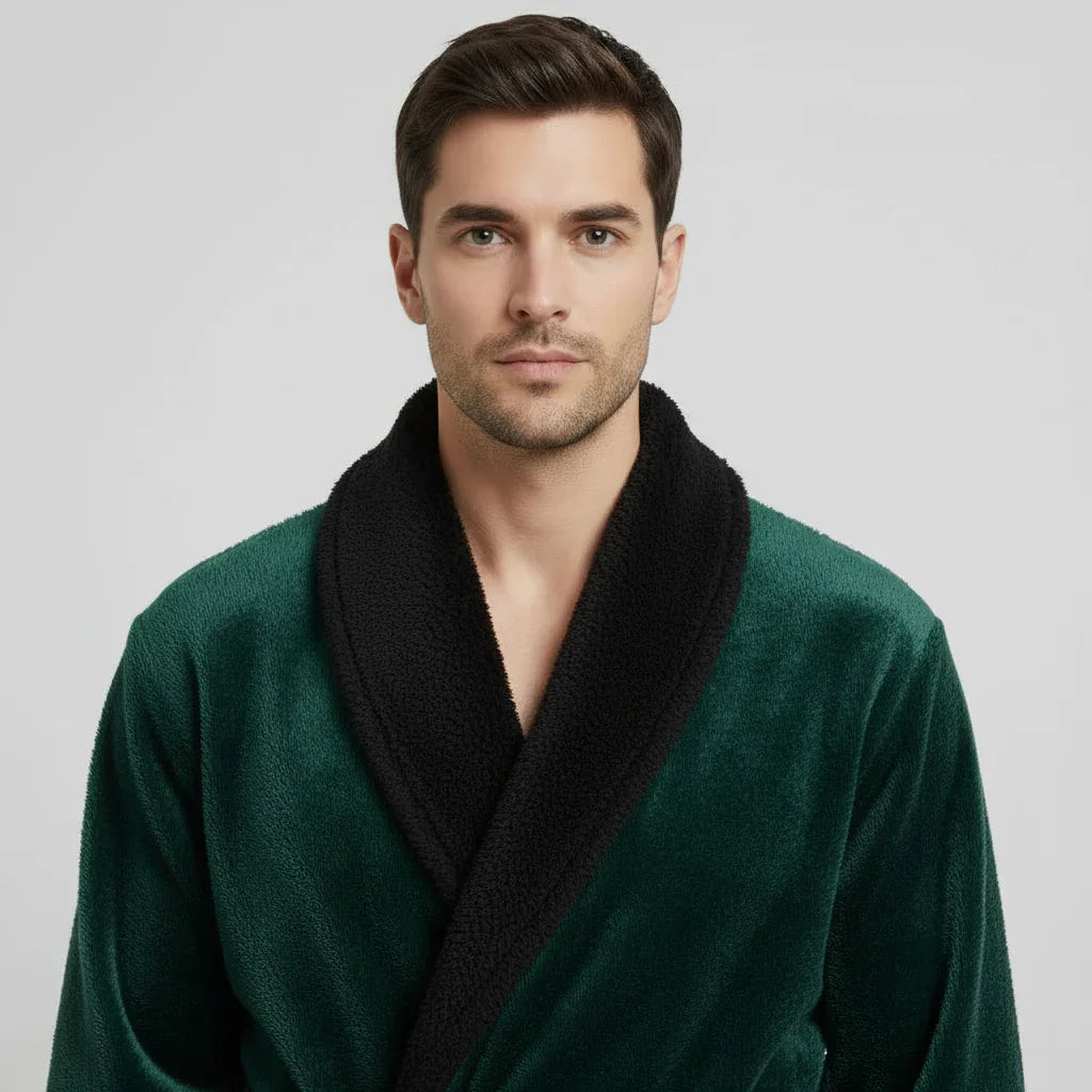 Men's plush shawl-collar robe, view 22