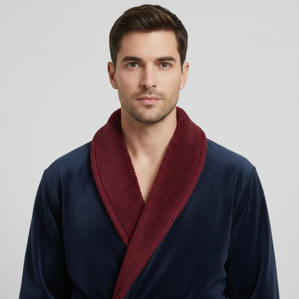 Men's plush shawl-collar robe, view 24