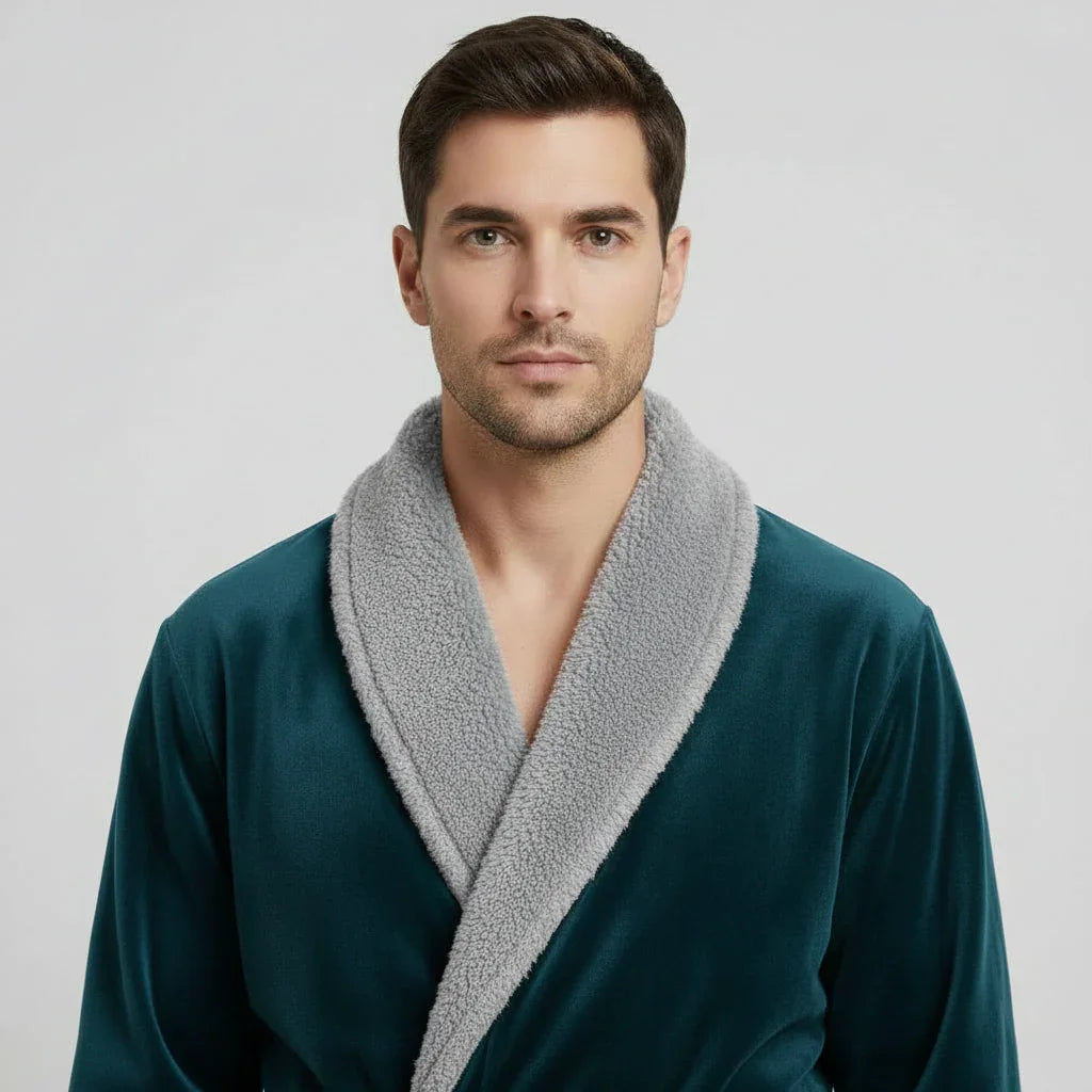 Men's plush shawl-collar robe, view 25