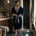 Men's plush robe, collar detail