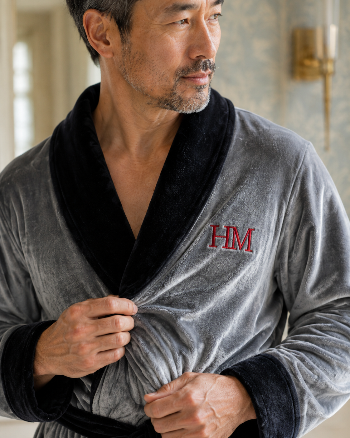 Men's plush shawl-collar robe, view 30
