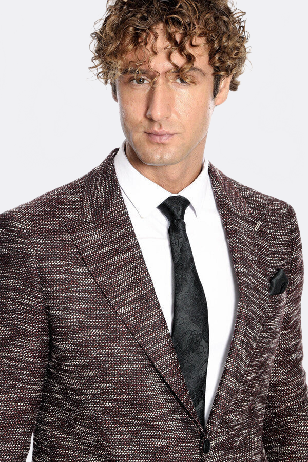 Men's Slim-Fit Burgundy Patterned Blazer — view 2