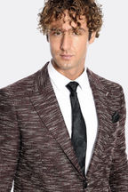 Men's Slim-Fit Burgundy Patterned Blazer — view 2